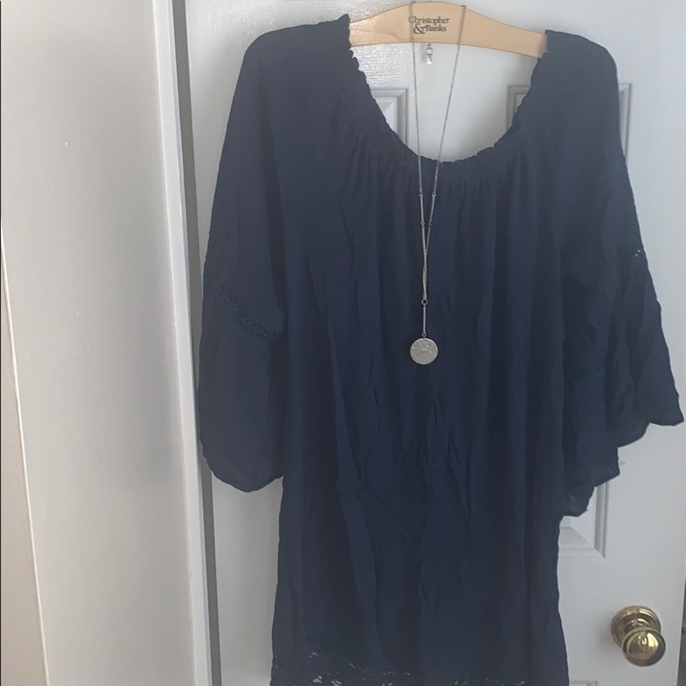 Swell Navy Blue Crocheted Detailed Dress or Tunic